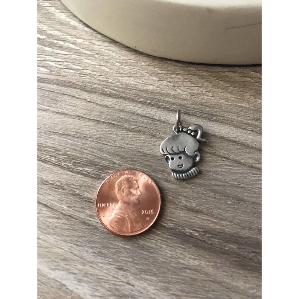 New Sterling Silver .925 Child Girl Head with Ponytail Charm Pendant